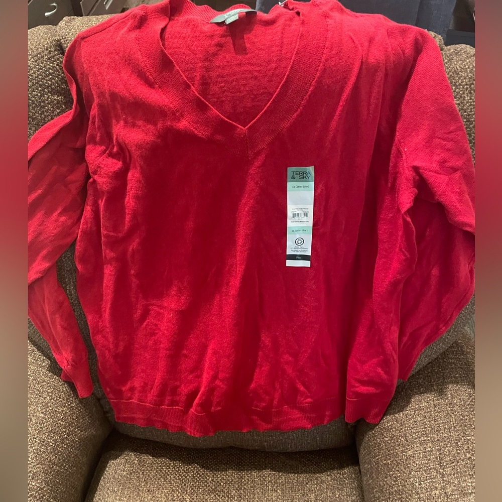 Terra & Sky Vibrant Red Knit Top 1x